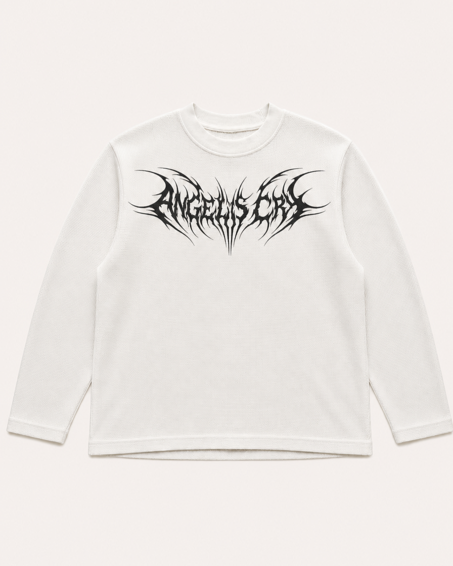 CYBERSIGILISM ANGELS CRY WHITE WAFFLE OVERSIZED FULL SLEEVE