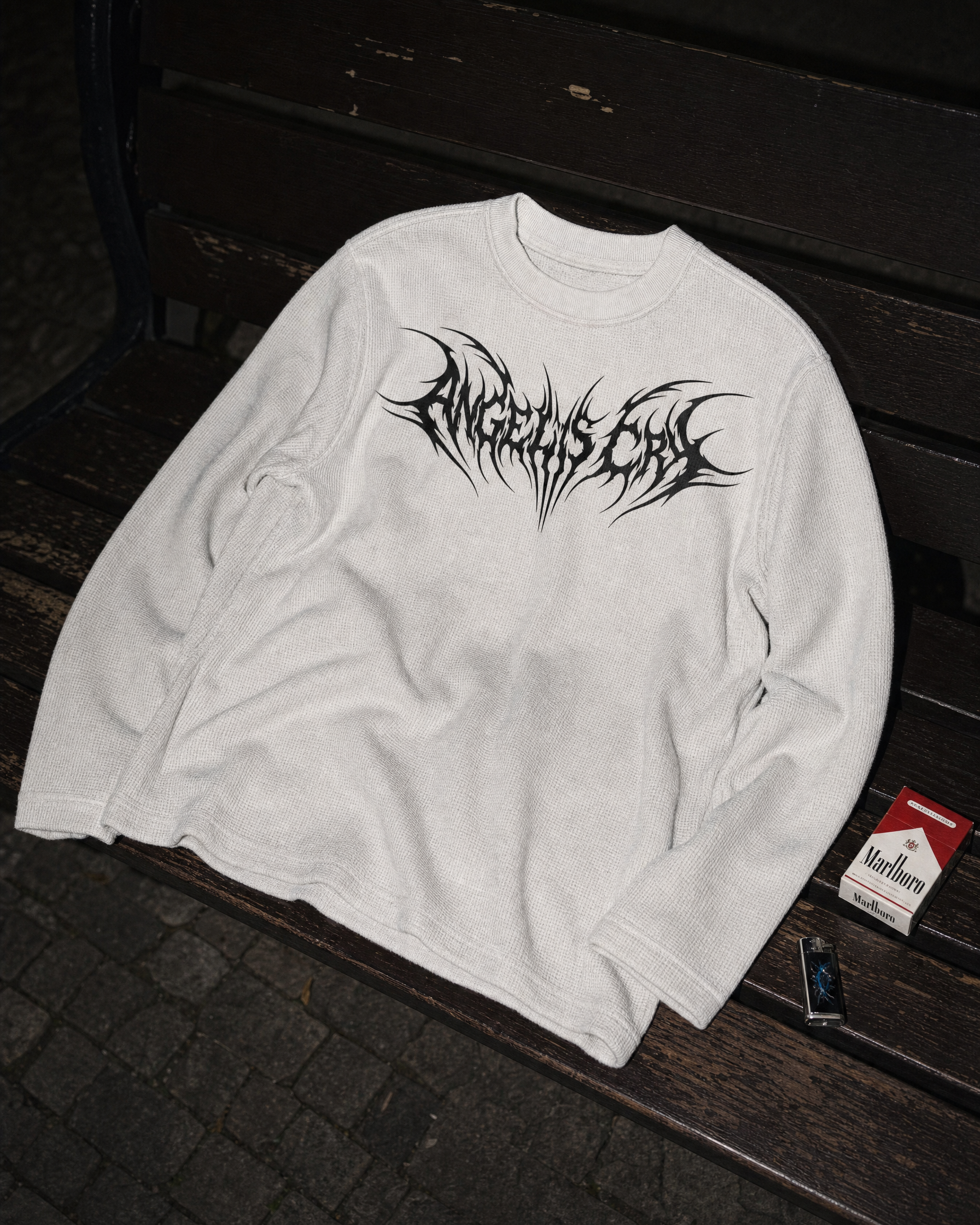 CYBERSIGILISM ANGELS CRY WHITE WAFFLE OVERSIZED FULL SLEEVE