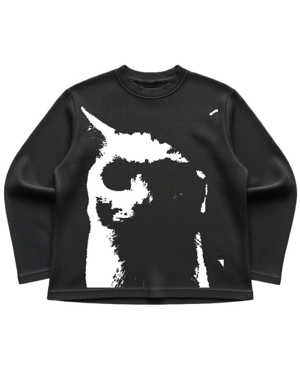 Black waffle knit oversized full-sleeve Front Design