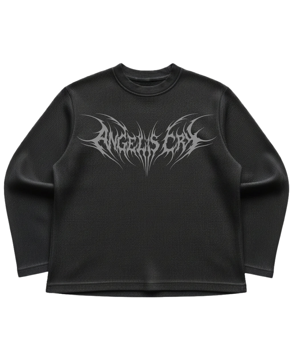 Black waffle knit oversized full-sleeve Front Design