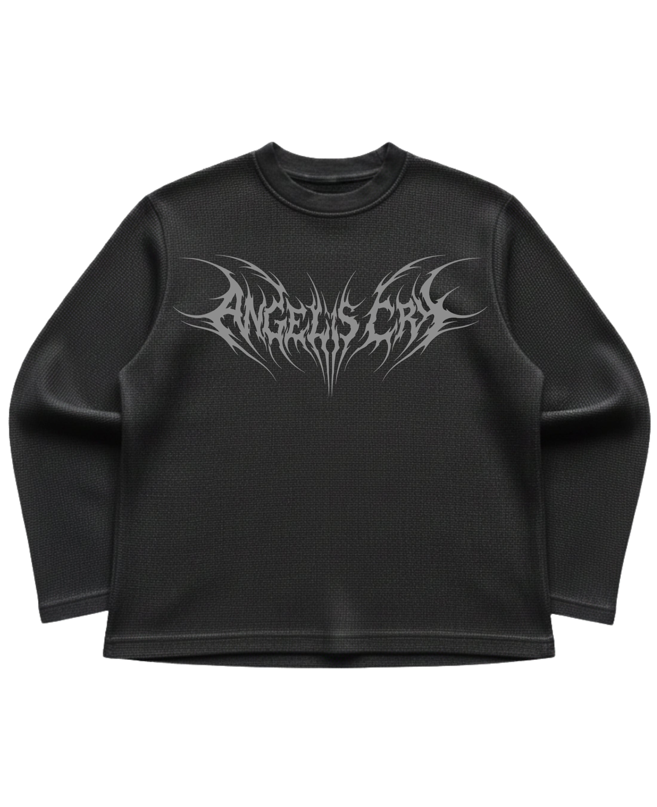 Black waffle knit oversized full-sleeve Front Design
