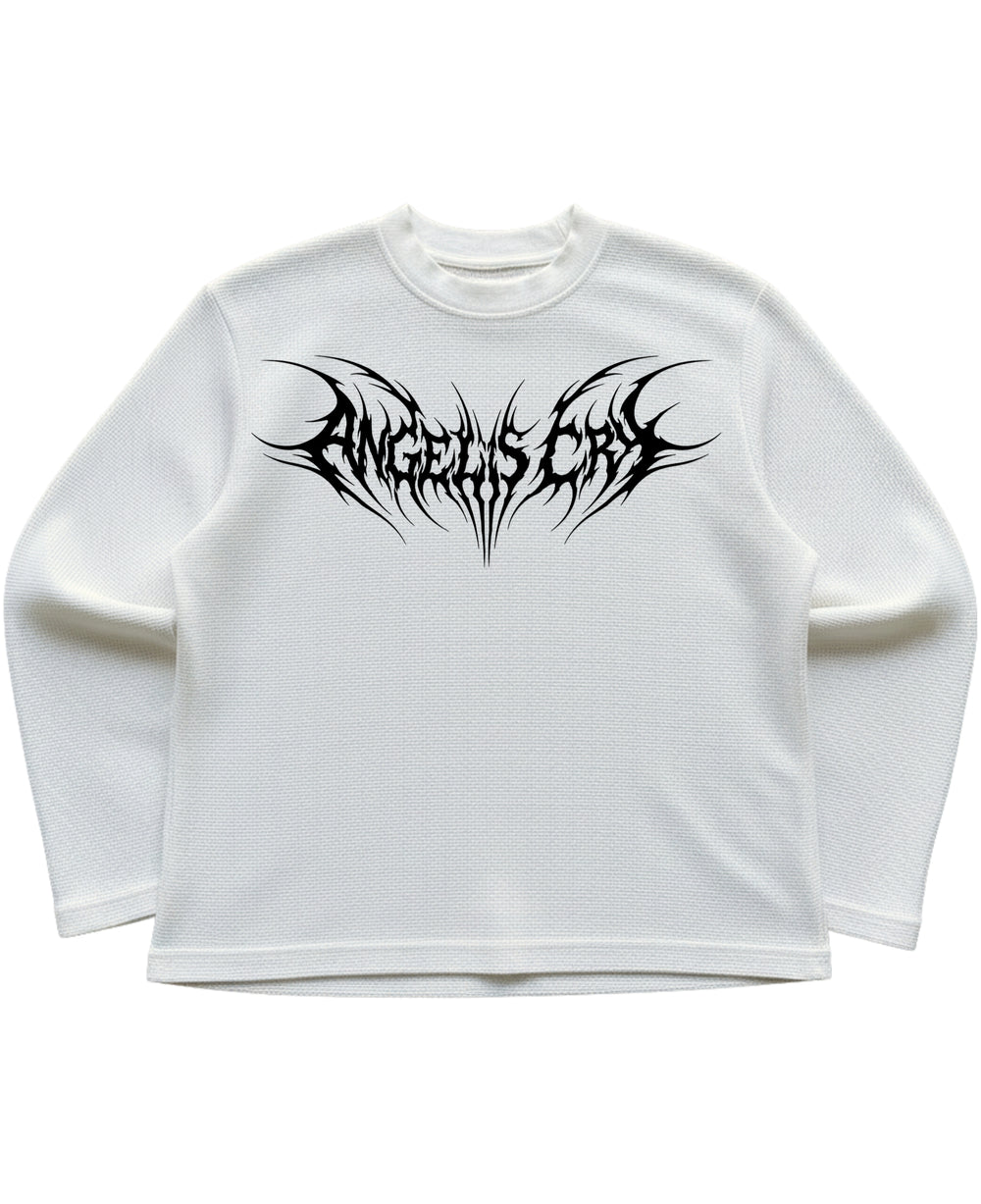 CYBERSIGILISM ANGELS CRY WHITE WAFFLE OVERSIZED FULL SLEEVE