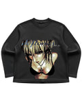Black waffle knit oversized full-sleeve Front Design