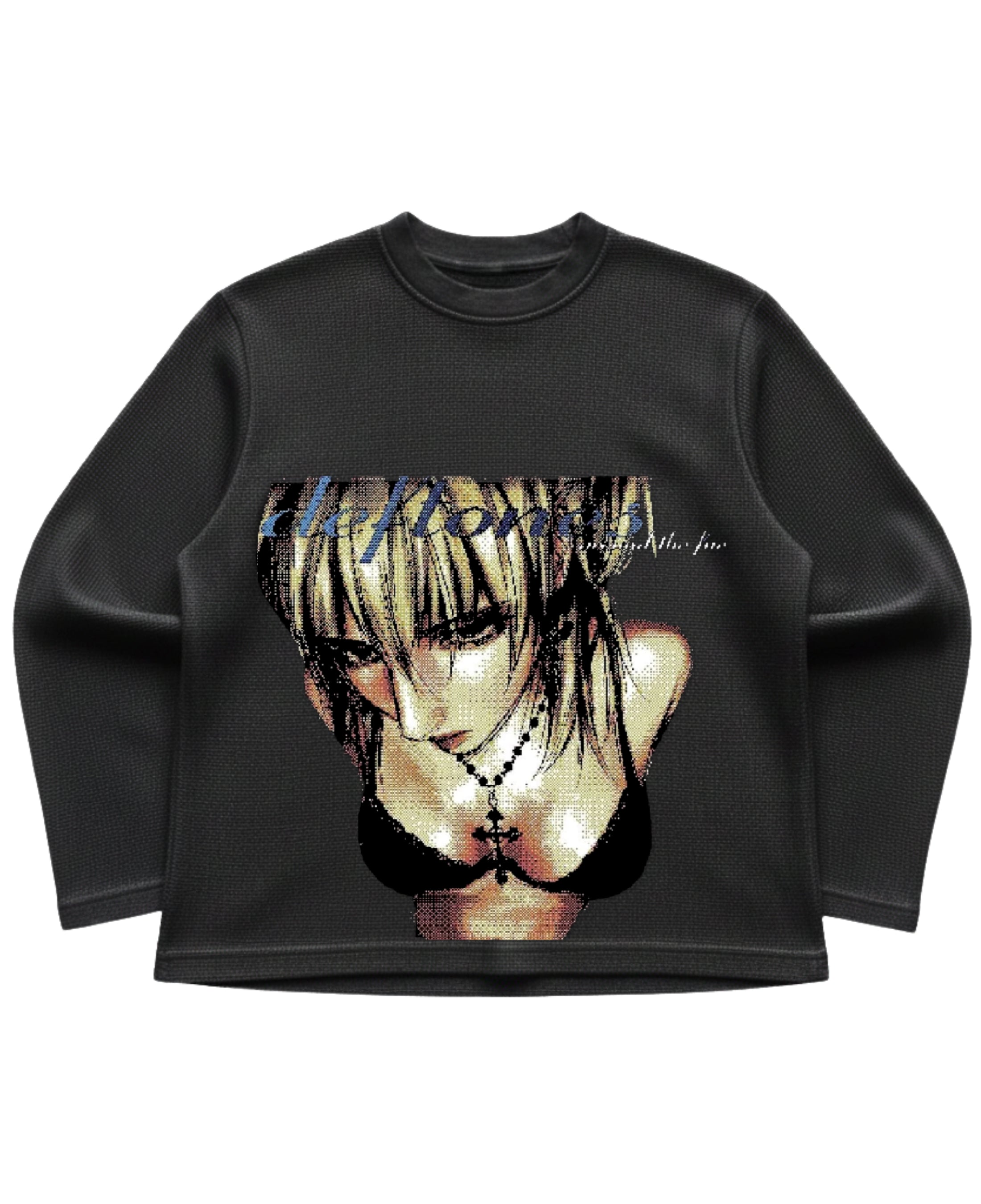 Black waffle knit oversized full-sleeve Front Design