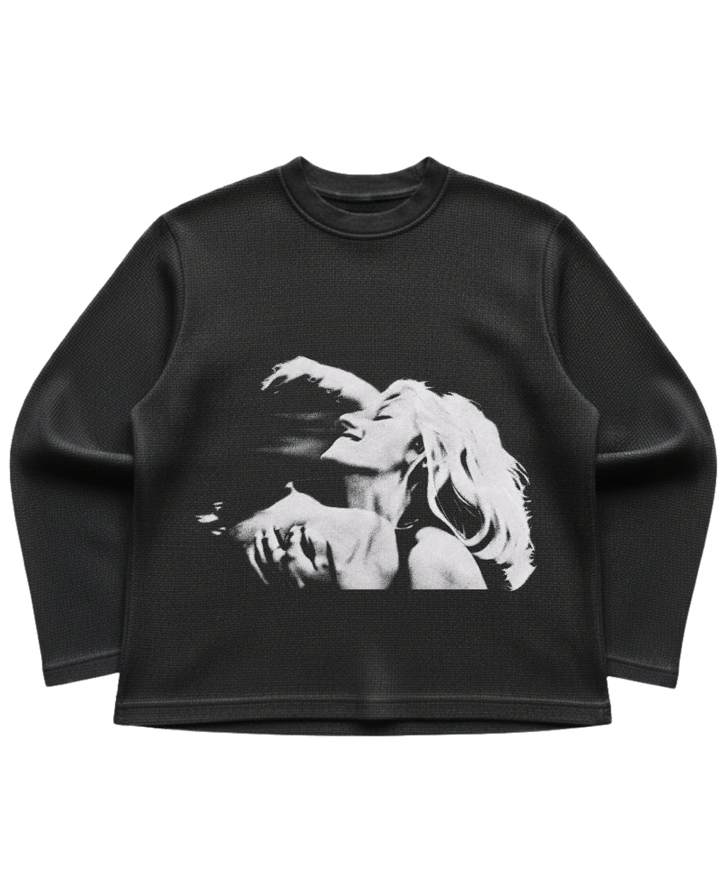 Black waffle knit oversized full-sleeve Front Design