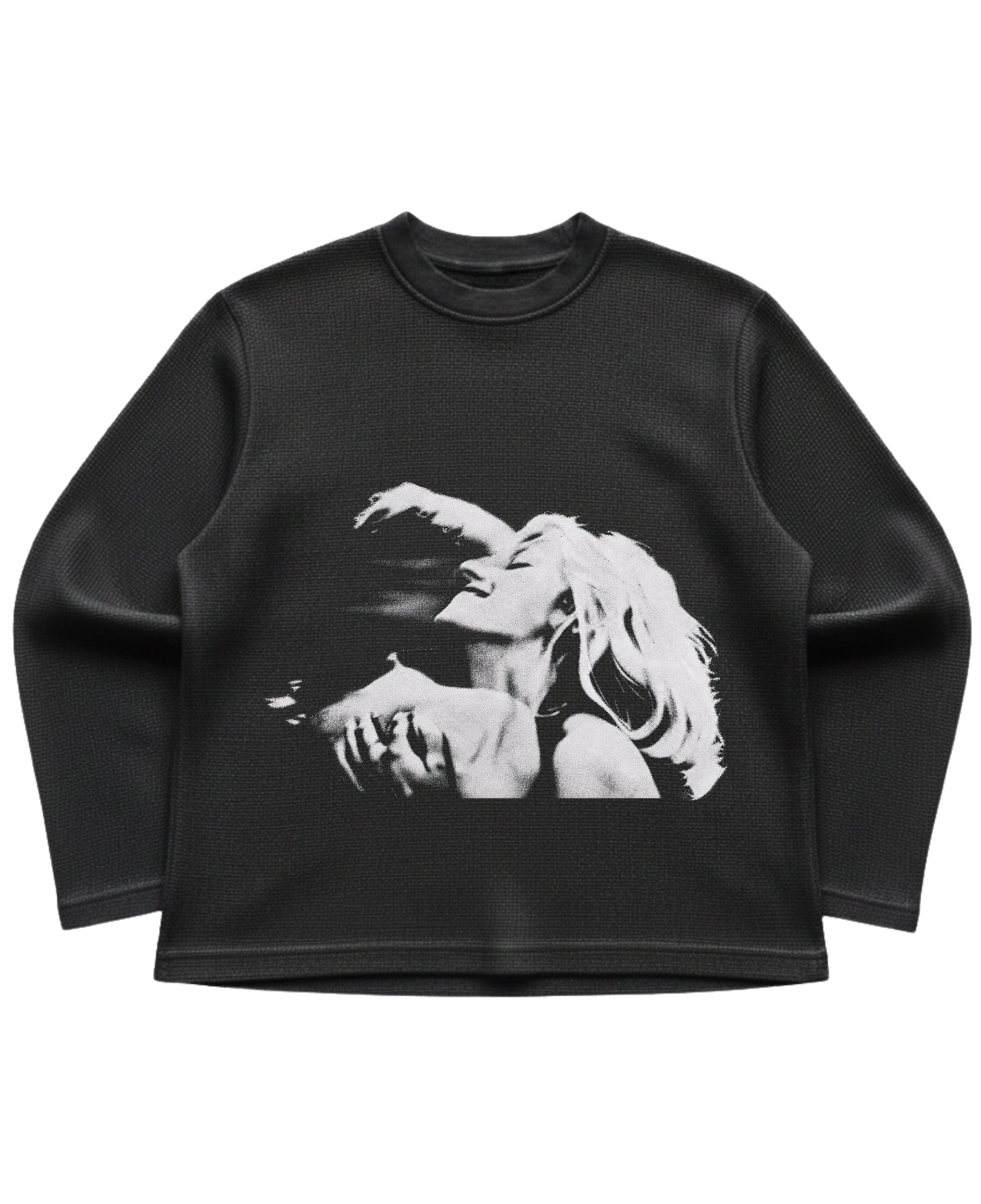 Black waffle knit oversized full-sleeve Front Design