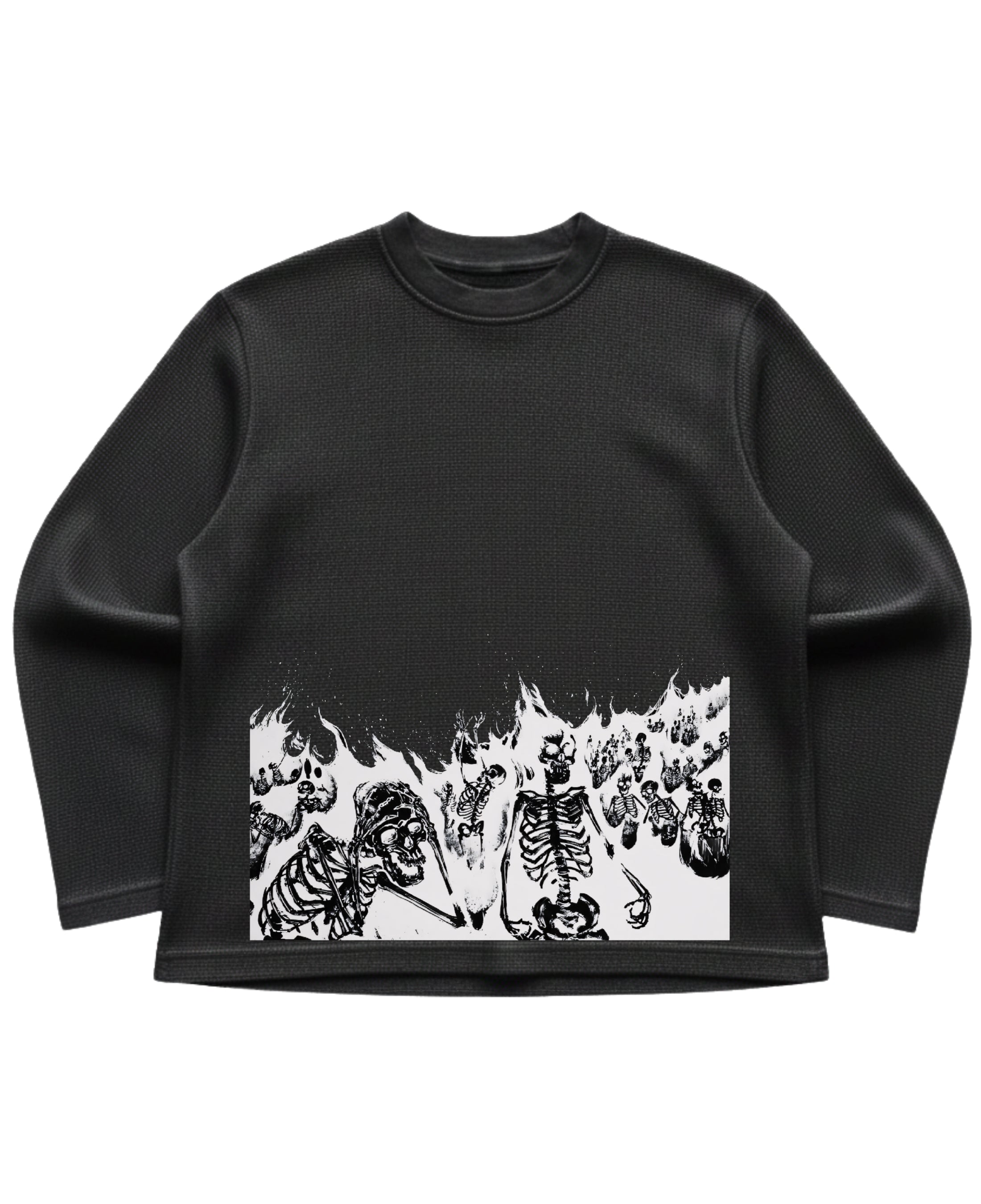 Black waffle knit oversized full-sleeve Front Design