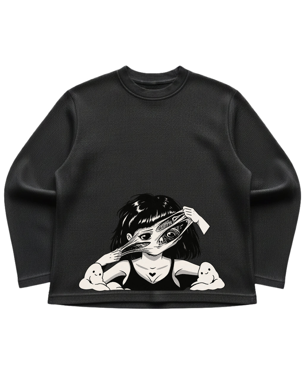 Black waffle knit oversized full-sleeve Front Design