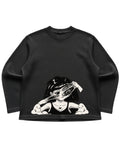 Black waffle knit oversized full-sleeve Front Design
