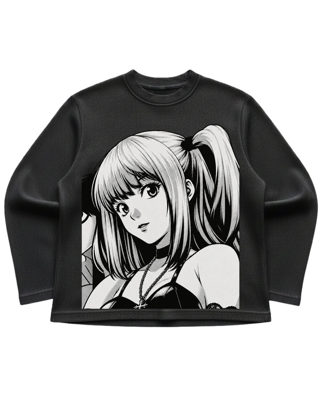 Black waffle knit oversized full-sleeve Front Design