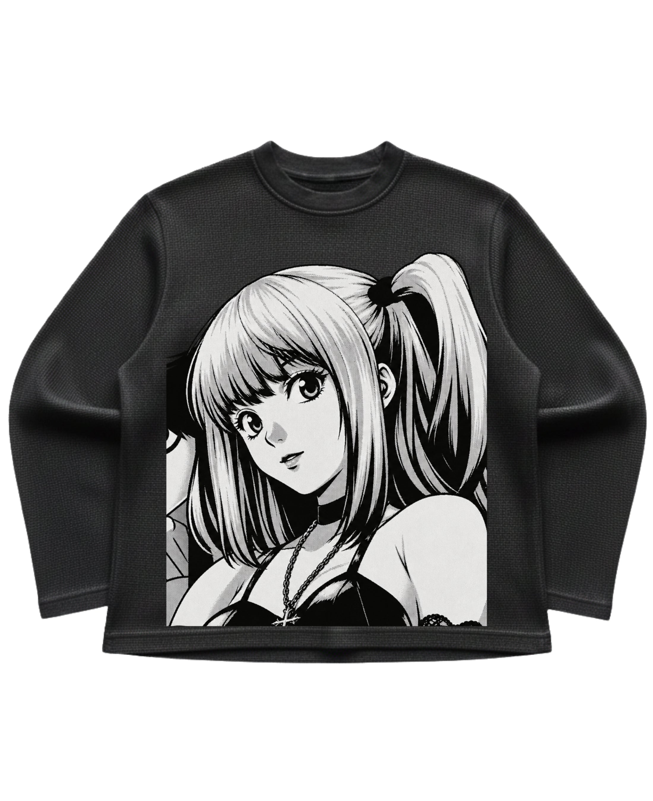 Black waffle knit oversized full-sleeve Front Design