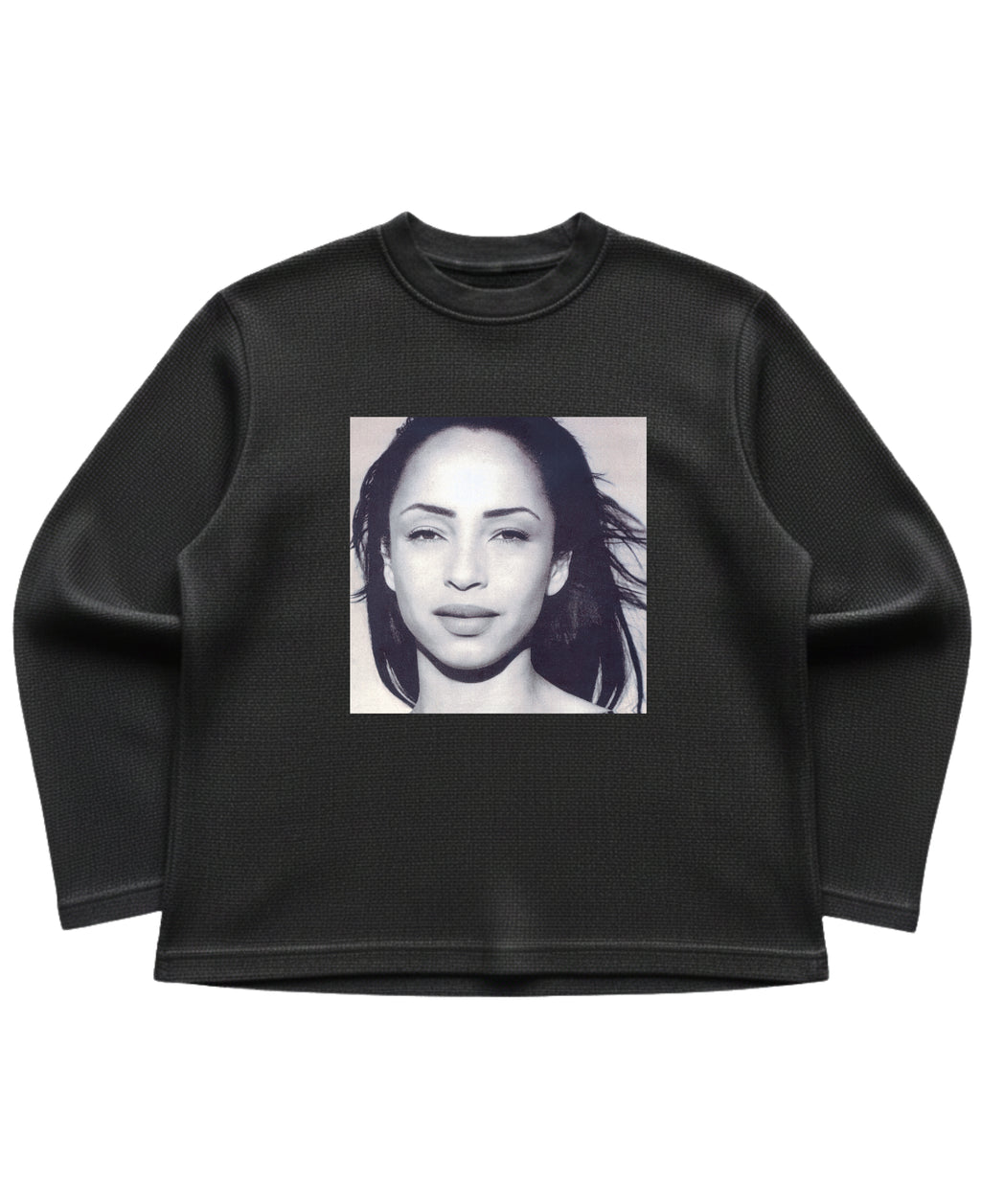 Black waffle knit oversized full-sleeve Front Design
