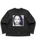Black waffle knit oversized full-sleeve Front Design