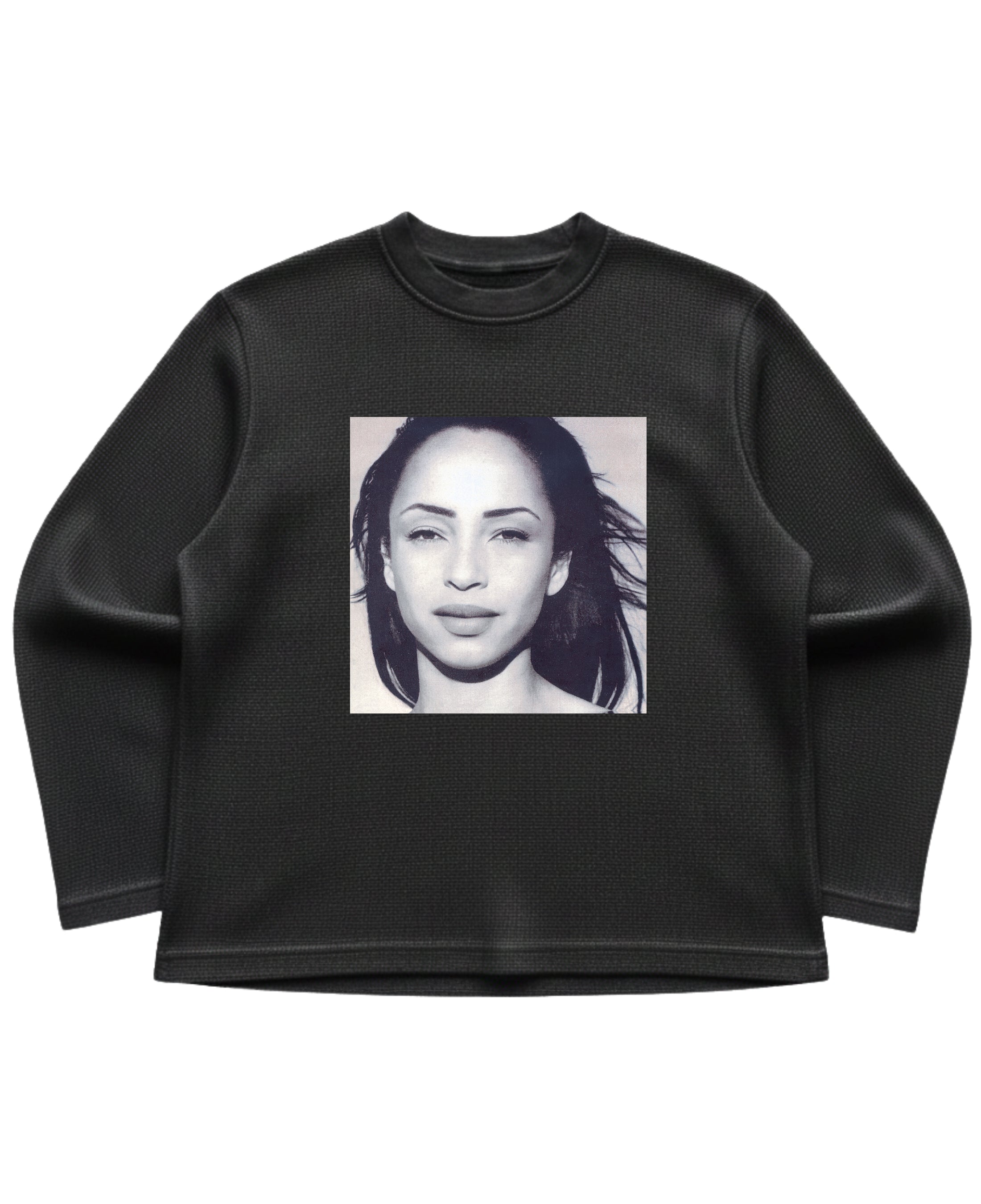 Black waffle knit oversized full-sleeve Front Design