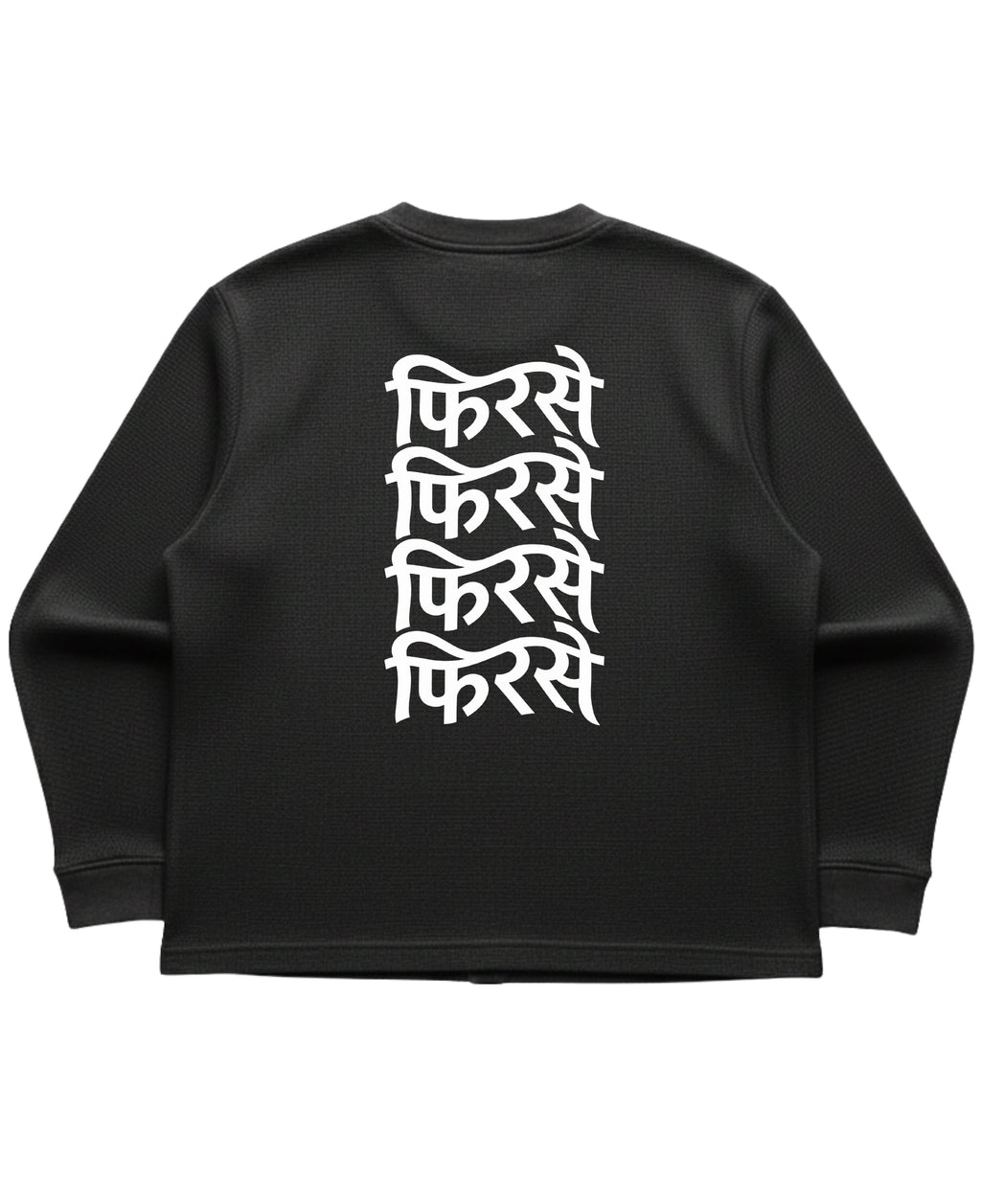 Black waffle knit oversized full-sleeve Back Design