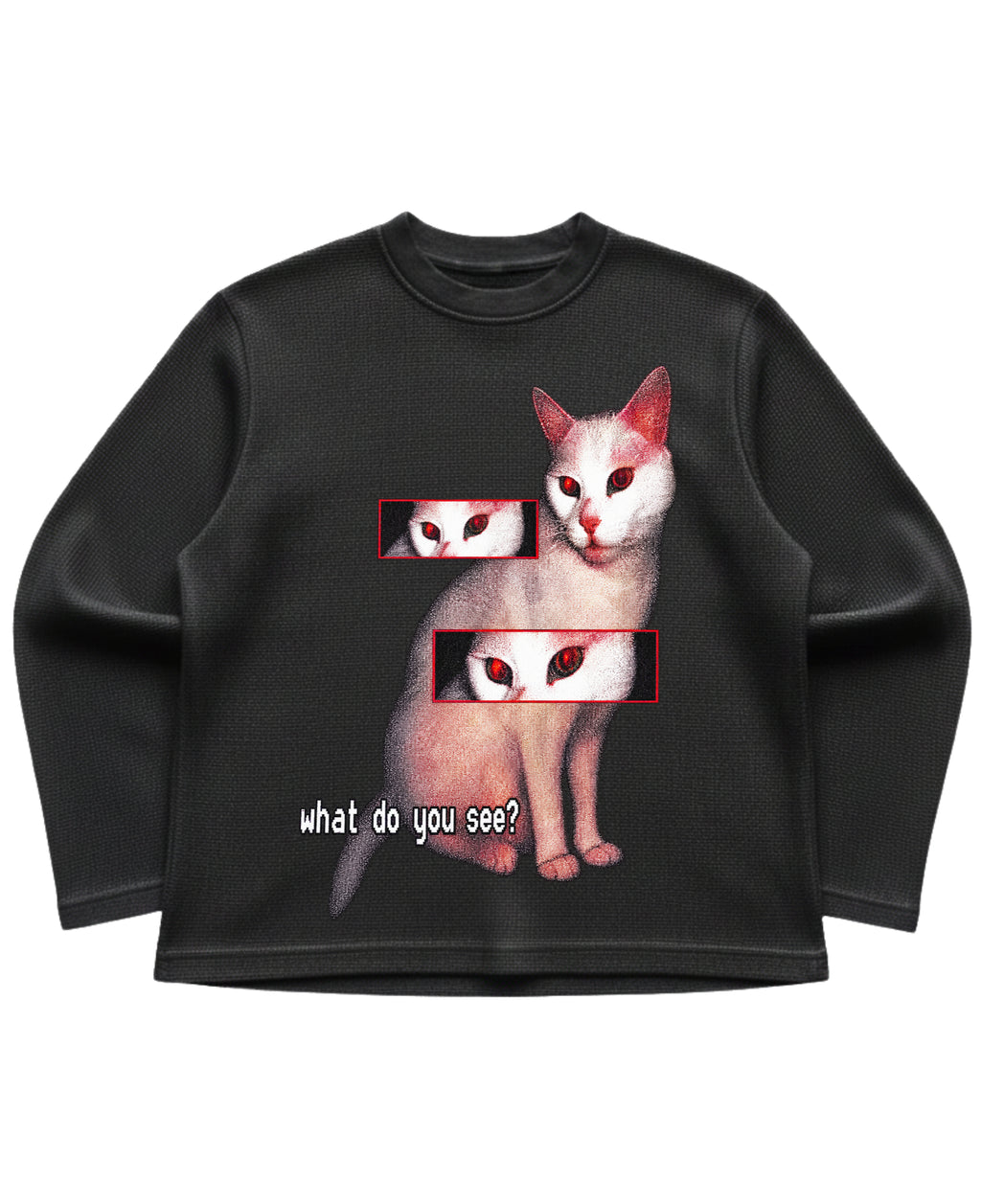Black waffle knit oversized full-sleeve Front Design